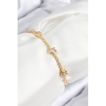 CEYLAN ADAM Pirinç Zirkon Taşlı Yıldız Model Gold Renk Asansörlü Kadın Bileklik