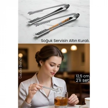 CEYLAN ADAM Profesyonel Bar Serisi 2li Paslanmaz Çelik Buz Maşası Seti | Kokteyl & Sunum İçin Kaydırmaz Kavrama