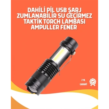 CEYLAN ADAM Şarjlı LED El Feneri - 14500 Pil Dahil, 4 Işık Modu, Mini Boy