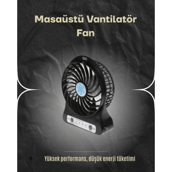 CEYLAN ADAM Şarjlı USB Fan – Masaüstü Mini Vantilatör, Taşınabilir, Işıklı, 3 Kademeli, Sessiz