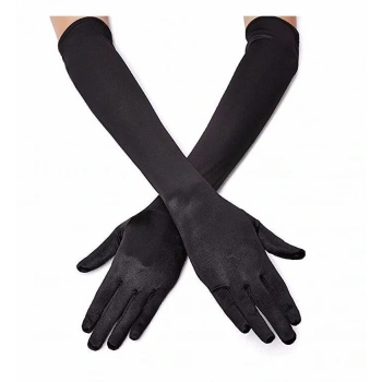 CEYLAN ADAM Siyah Renk Likralı Dirseğe Kadar Uzun Kumaş Eldiven 40 cm