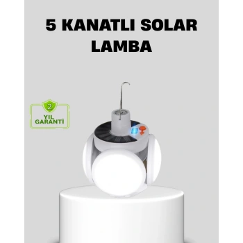 CEYLAN ADAM Solar Güneş Enerjili ve USB Şarjlı 5 Kanatlı LED Kamp Lambası