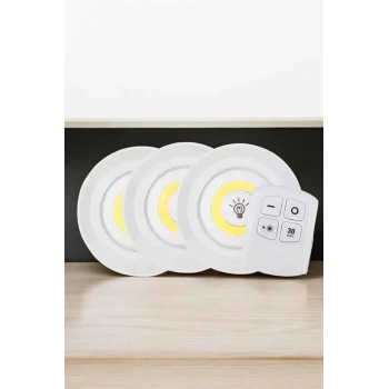 CEYLAN ADAM Spot Lamba Led Işık 3lü Uzaktan Kumandalı Pilli Yapışkanlı Kablosuz
