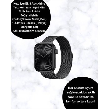 CEYLAN ADAM SQ-16 Mini Series 10 Akıllı Saat – 3 Kordon + Hediye Bileklik