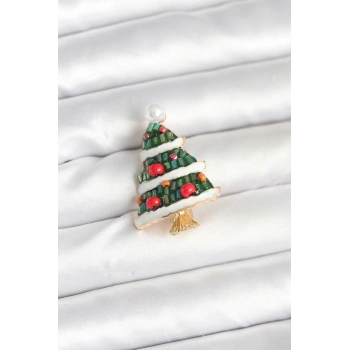 CEYLAN ADAM Süslü Çam Ağacı Model Yılbaşı Temalı Broş