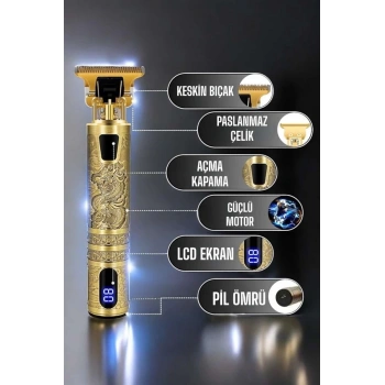 CEYLAN ADAM Tıraş Makinesi Şarjlı Profesyonel Saç Kesme Makinesi Gold Çizik Tıraş