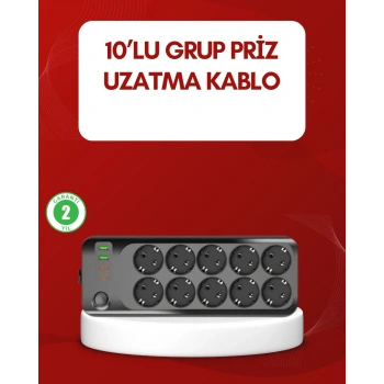 CEYLAN ADAM USB Type-C Destekli 10’lu Grup Priz Termal Korumalı 2m Kablo 2500W