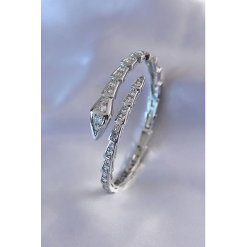 CEYLAN ADAM VIP Seri Yılan Model Gümüş Renk Kadın Kelepçe Bileklik