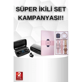 CEYLAN ADAM Wireless Şarjlı Pembe Akıllı Saat ve Kablosuz Bluetooth Kulaklık Dokunmatik Kontrol