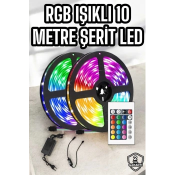 CEYLAN ADAM Yeni Nesil RGB Işıklı 10Metre Şerit Led Kumandalı Şarj Edilebilir