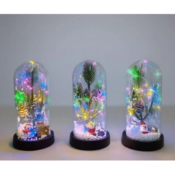 CEYLAN ADAM Yılbaşı Temalı Işıklı  Dekoratif Cam Fanus Alk5074