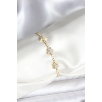 CEYLAN ADAM Yıldız Model Zirkon Taşlı Gold Renk Pirinç Su Yolu Kadın Bileklik