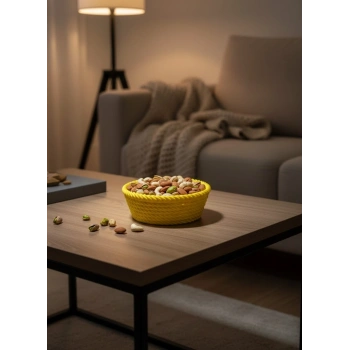 CEYLAN ADAM Yuvarlak Çerezlik Sarı Canlı Renkli Dekoratif Sunum Kasesi