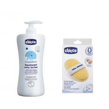 Chicco Göz Yakmayan Saç ve Vücut Şampuanı 750ml + Chicco Sünger Banyo Eldiveni