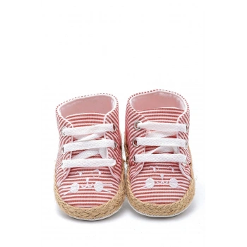 First Step Kedi Nakışlı Çizgili Patik - Kırmızı 8-12 Ay / No.18