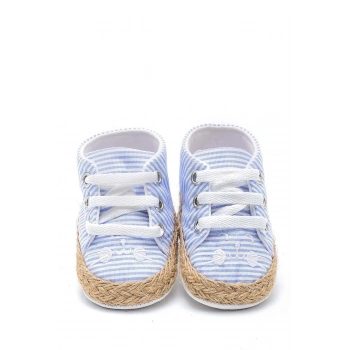 First Step Kedi Nakışlı Çizgili Patik - Mavi 12-16 Ay / No.19