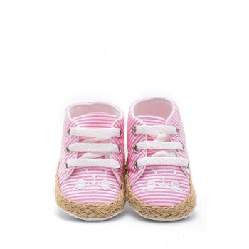 First Step Kedi Nakışlı Çizgili Patik - Pembe 12-16 Ay / No.19
