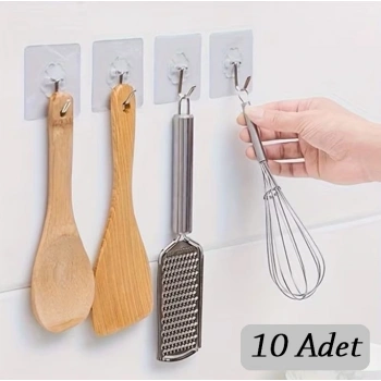 Mey İthalat® 10 ADET Kendinden Yapışkanlı Şeffaf Askı