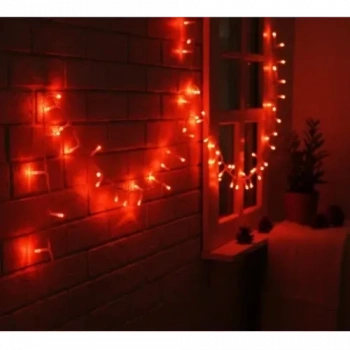 Mey İthalat® 10m 100 Led Damla Uçlu Kırmızı Işık Şeffaf Kablo