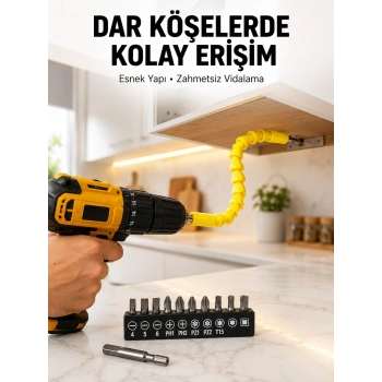 Mey İthalat® 12’li Akrobat Bits Vidalama Seti Esnek Uç Çok Yönlü Kullanım Yeni Nesil