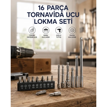 Mey İthalat® 16 Parça Bits, Adaptör Ve Tornavida Ucu Seti