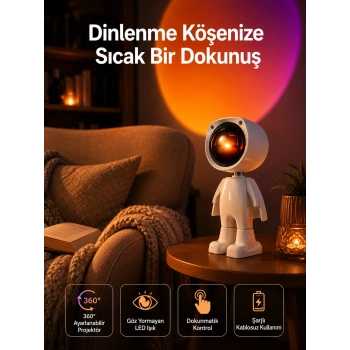 Mey İthalat® 180 Derece Dönebilen Astronot Masa ve Gece Lambası Projektör