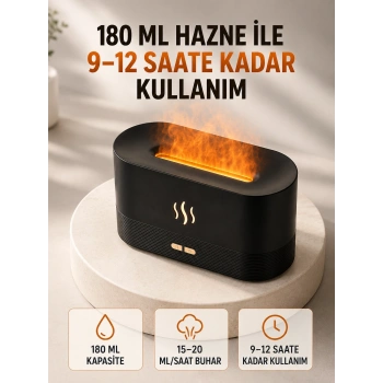 Mey İthalat® 180 ML Alev Efektli Aroma Difüzörü Ultrasonik Buharlı Aromaterapi Cihazı