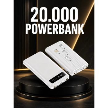Mey İthalat® 20.000mAh PD Powerbank LED Işık LCD Ekran Dahili Kablo Çoklu Giriş Yeni Nesil