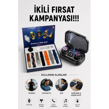 Mey İthalat® 2025 Model Çok Kordonlu Akıllı Saat ve Bluetooth Kulaklık El Fenerli