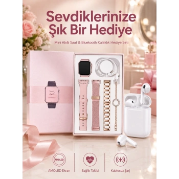 Mey İthalat® 3 Kordonlu Dokunmatik Ekran Akıllı Saat ve 2.Nesil Kablosuz Bluetooth Kulaklık ANC/ENC