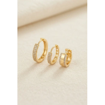 Mey İthalat® 3 lü Set Gold Renk Halka Model Küpe