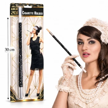 Mey İthalat® 30 cm Siyah Payetli Sigara Tutacağı – 1920’ler Gatsby Parti Aksesuarı