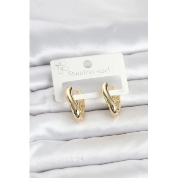 Mey İthalat® 316L Çelik Gold Renk Asimetrik Halka Model Kadın Küpe