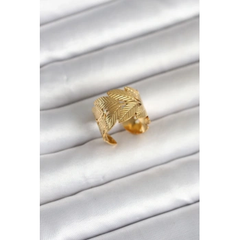 Mey İthalat® 316L Çelik Gold Renk Başak Modeli Kadın Yüzük