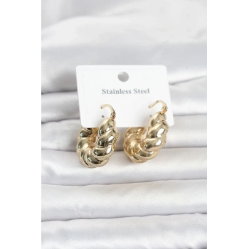 Mey İthalat® 316L Çelik Gold Renk Bombeli Halka Model Kadın Küpe