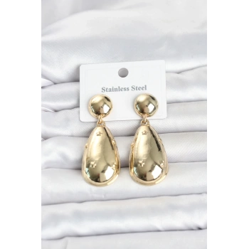 Mey İthalat® 316L Çelik Gold Renk Damla Model Kadın Küpe