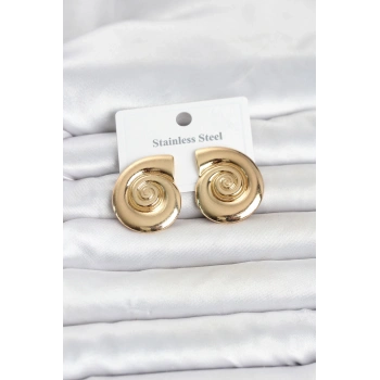 Mey İthalat® 316L Çelik Gold Renk Deniz Kabuğu Form Kadın Küpe