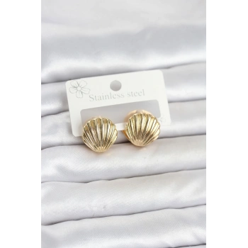 Mey İthalat® 316L Çelik Gold Renk Deniz Kabuğu Model Kadın Küpe
