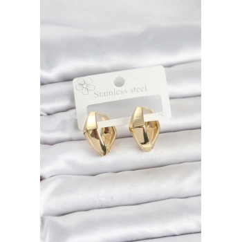 Mey İthalat® 316L Çelik Gold Renk Elmas Model Halka Kadın Küpe