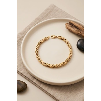 Mey İthalat® 316L Çelik Gold Renk Kral Zincir Model Erkek Bileklik