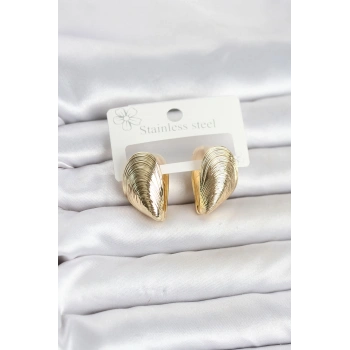 Mey İthalat® 316L Çelik Gold Renk Midye Model Kadın Küpe