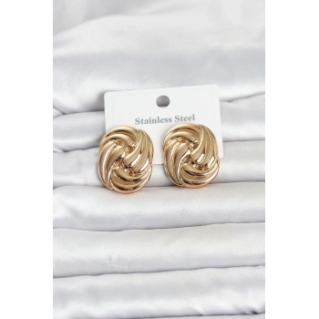 Mey İthalat® 316L Çelik Gold Renk Motif Desen Model Kadın Küpe
