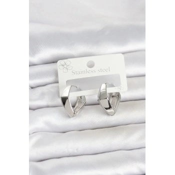 Mey İthalat® 316L Çelik Gümüş Renk Elmas Model Halka Kadın Küpe