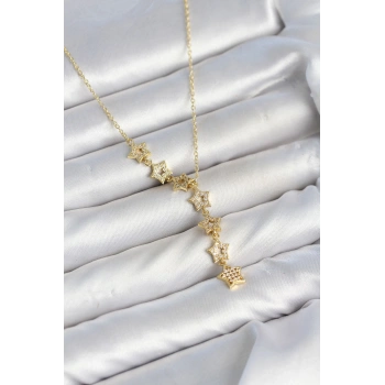 Mey İthalat® 316L Çelik Yıldız Model Gold Renk Zirkon Taşlı Kadın Kolye
