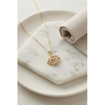Mey İthalat® 316L Çelik Zincir Gold Renk Crown Model Kolye