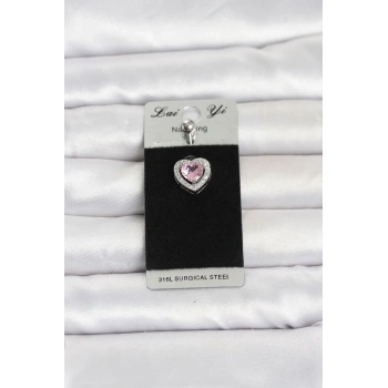 Mey İthalat® 316L Cerrahi Çelik Pembe Kalp Model Göbek Piercing