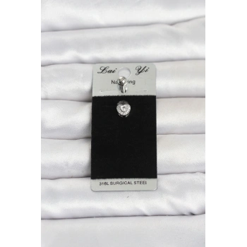 Mey İthalat® 316L Cerrahi Çelik Zirkon Taşlı Kalp Model Göbek Piercing