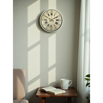 Mey İthalat® 36 Cm Krem Retro Tasarım Duvar Saati