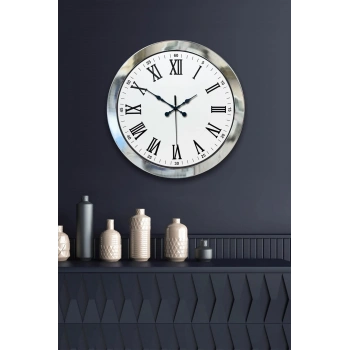 Mey İthalat® 36 cm Krom Metal Roma Rakamli Duvar Saati