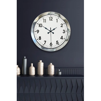 Mey İthalat® 36 cm Krom Metal Standart Duvar Saati